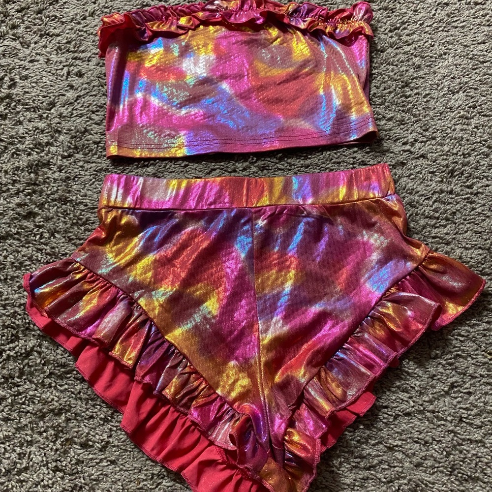 2 piece set, bandeau and flared shorts (a little cheeky) size small